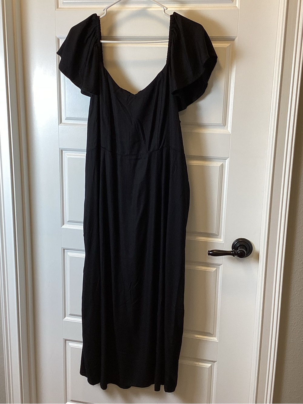 Old Navy Black Flutter-Sleeve Midi Dress. Smocked back. Off or on shoulders.